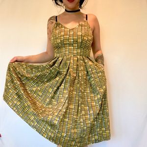 Textile retro princess a line midi dress